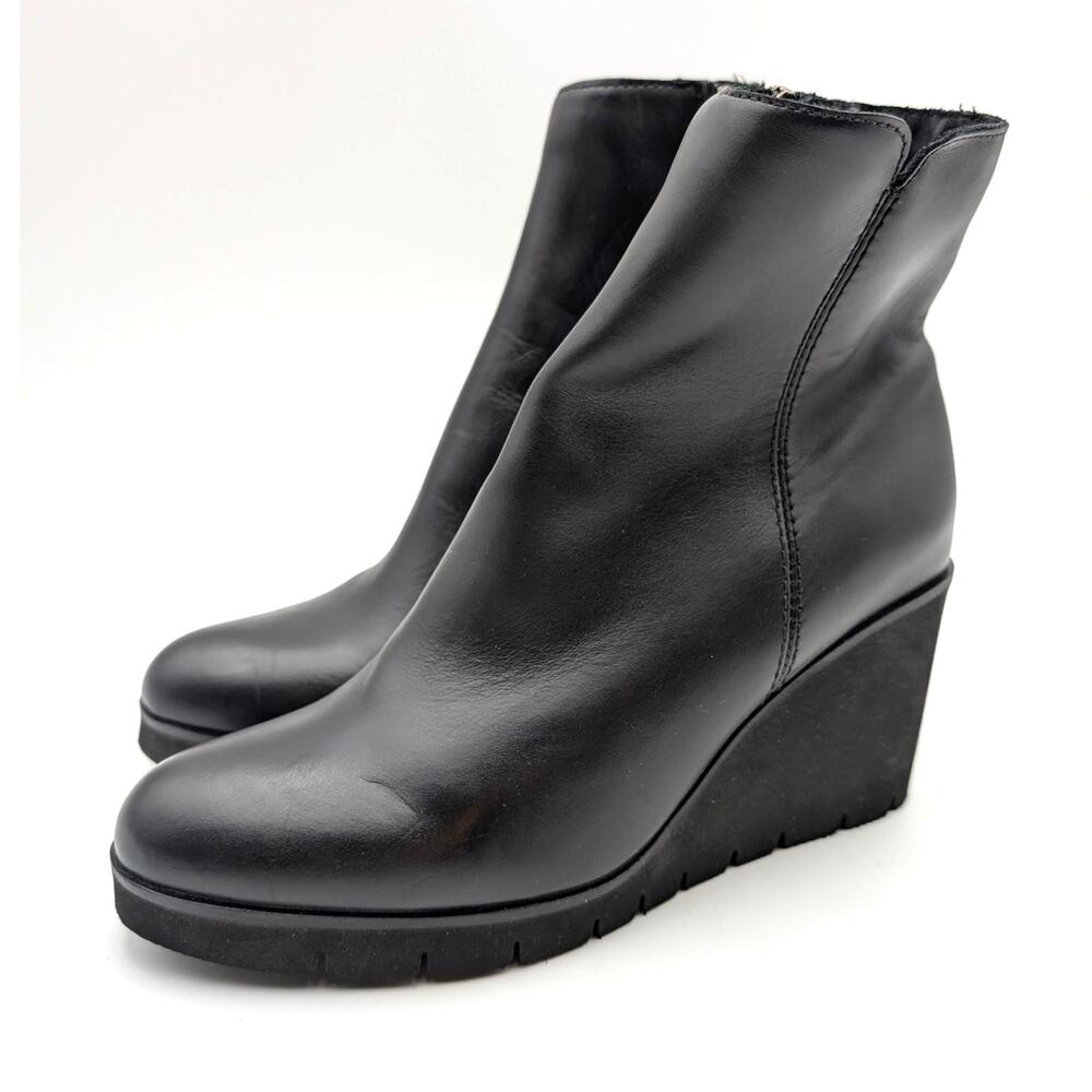La Canadienne Go Wedge Ankle Boots Side Zip Women's Black Size US10M EU40.5